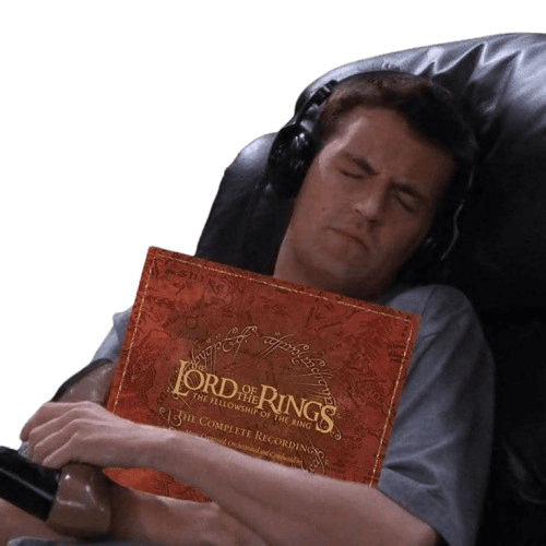 Chandler Bing listening to The Lord of the Rings